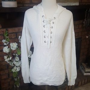 Lace up Sweater w hood nwt 14/16